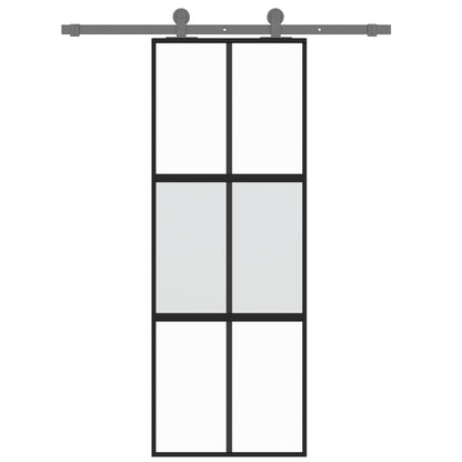 Sliding Door Black 76x205 cm Tempered Glass and Aluminium