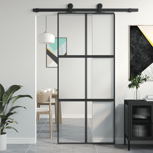 Sliding Door Black 90x205 cm Tempered Glass and Aluminium