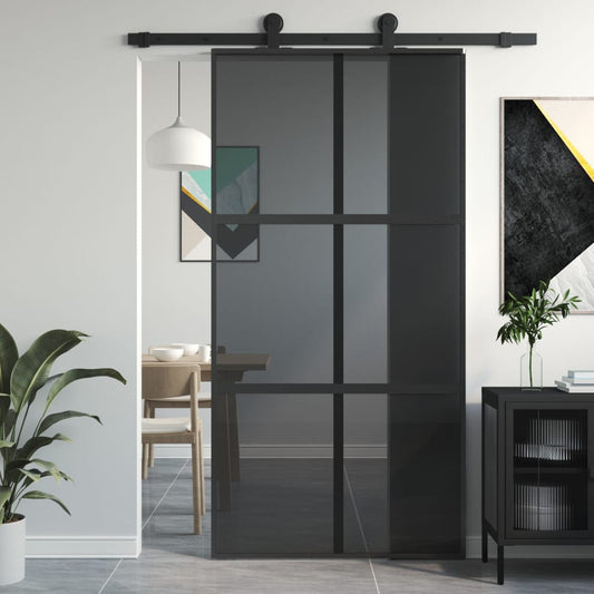 Sliding Door Black 102.5x205 cm Tempered Glass and Aluminium