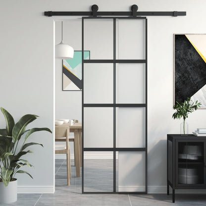 Sliding Door Black 76x205 cm Tempered Glass and Aluminium