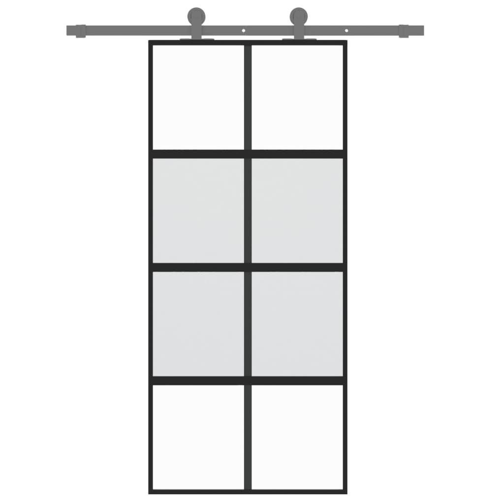 Sliding Door Black 90x205 cm Tempered Glass and Aluminium