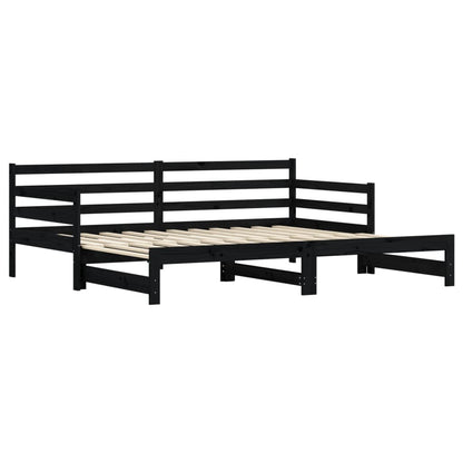 Daybed with Trundle without Mattress Black 90x200 cm Solid Wood