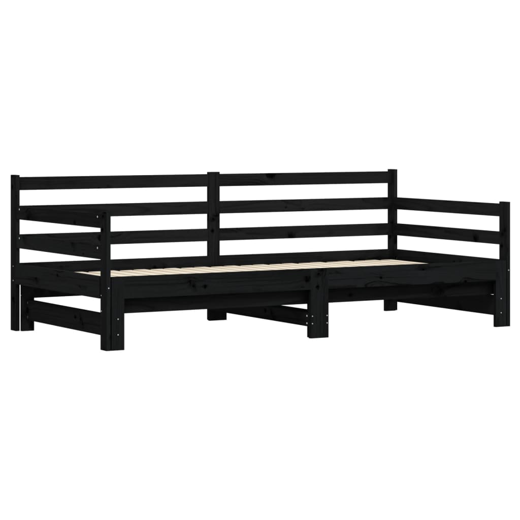 Daybed with Trundle without Mattress Black 90x200 cm Solid Wood