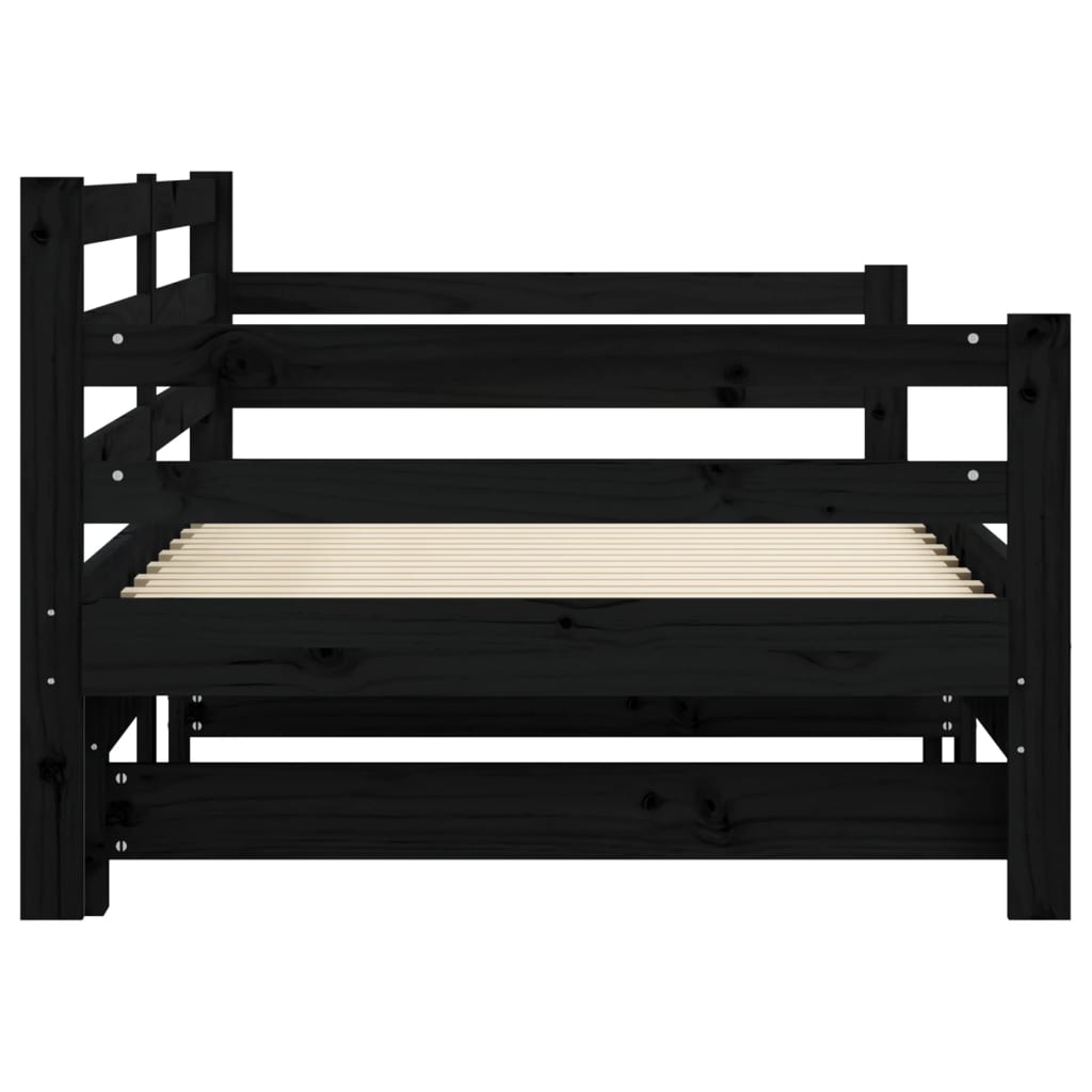 Daybed with Trundle without Mattress Black 90x200 cm Solid Wood