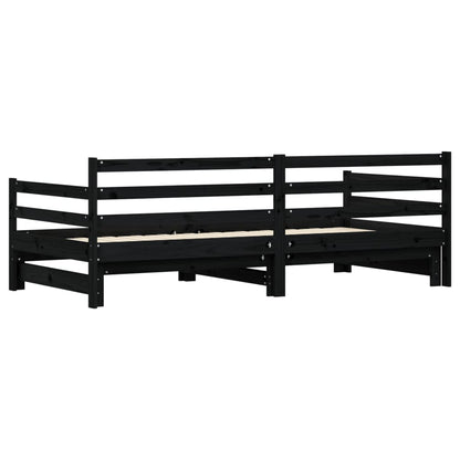 Daybed with Trundle without Mattress Black 90x200 cm Solid Wood