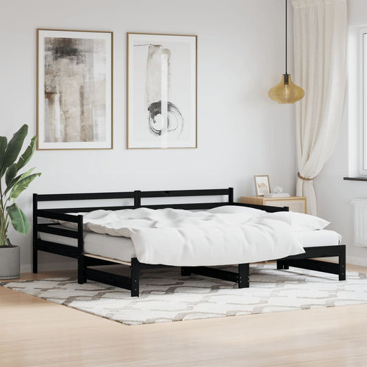 Daybed with Trundle without Mattress Black 90x200 cm Solid Wood