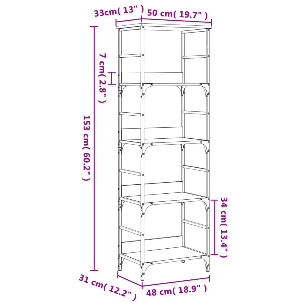 Bookshelf Smoked Oak 50x33x153 cm Engineered Wood