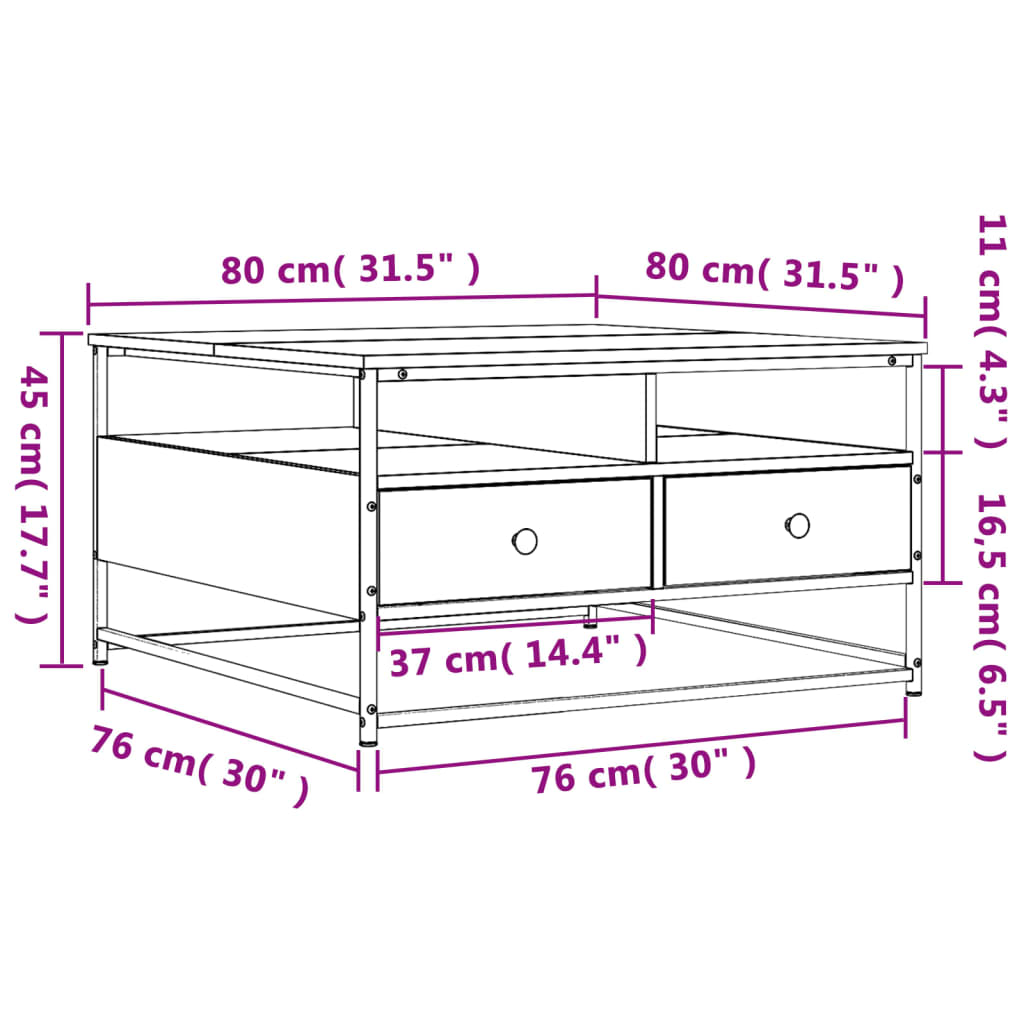 Coffee Table Sonoma Oak 80x80x45 cm Engineered Wood