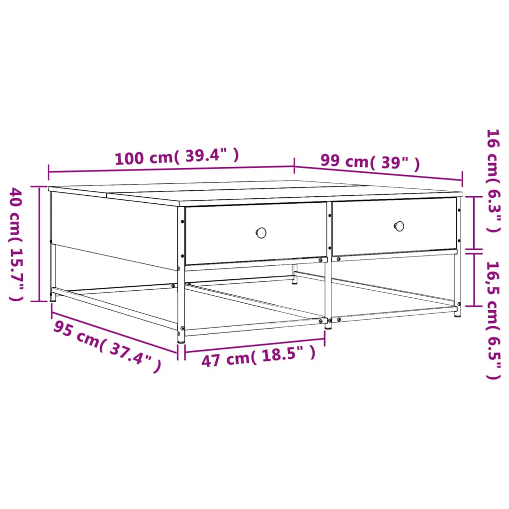 Coffee Table Sonoma Oak 100x99x40 cm Engineered Wood