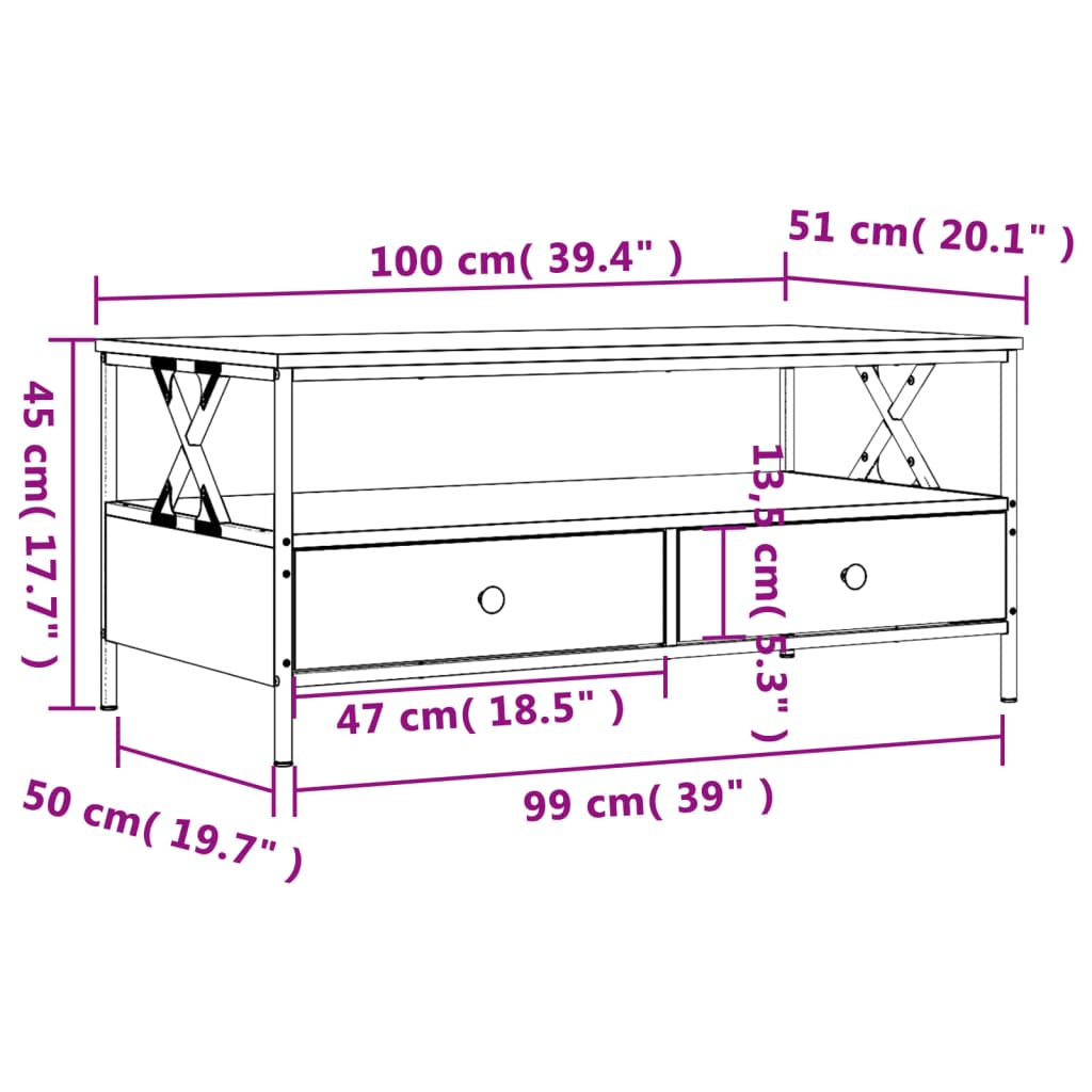 Coffee Table Sonoma Oak 100x51x45 cm Engineered Wood