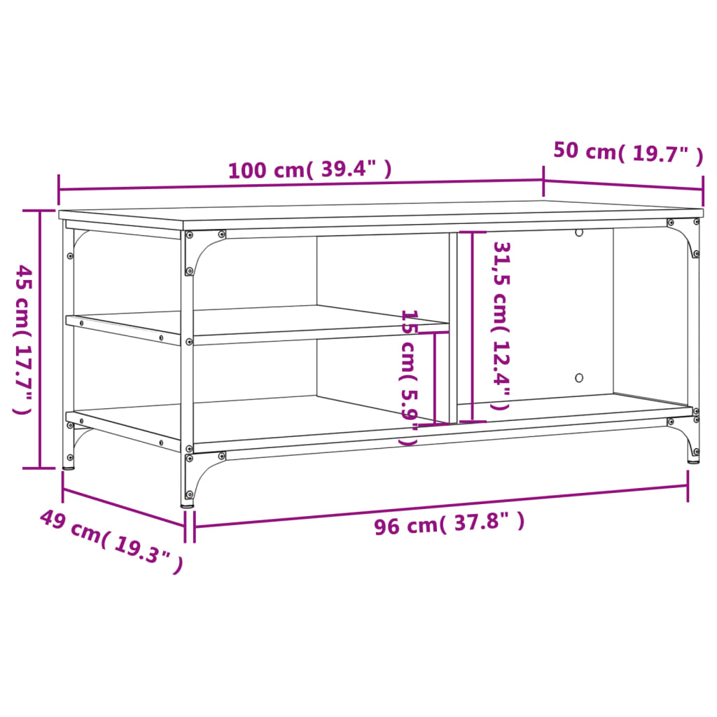 Coffee Table Sonoma Oak 100x50x45 cm Engineered Wood