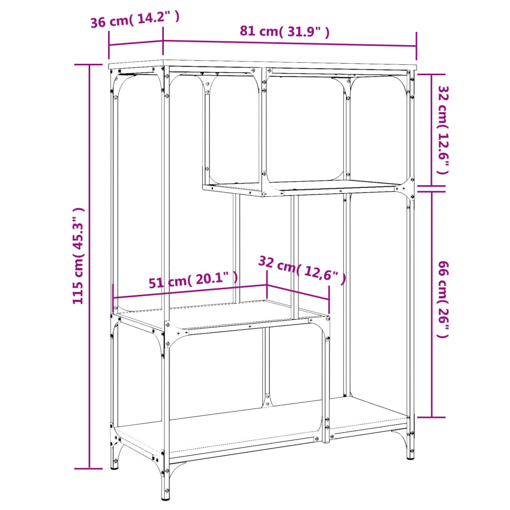 Bookshelf Sonoma Oak 81x36x115 cm Engineered Wood and Steel