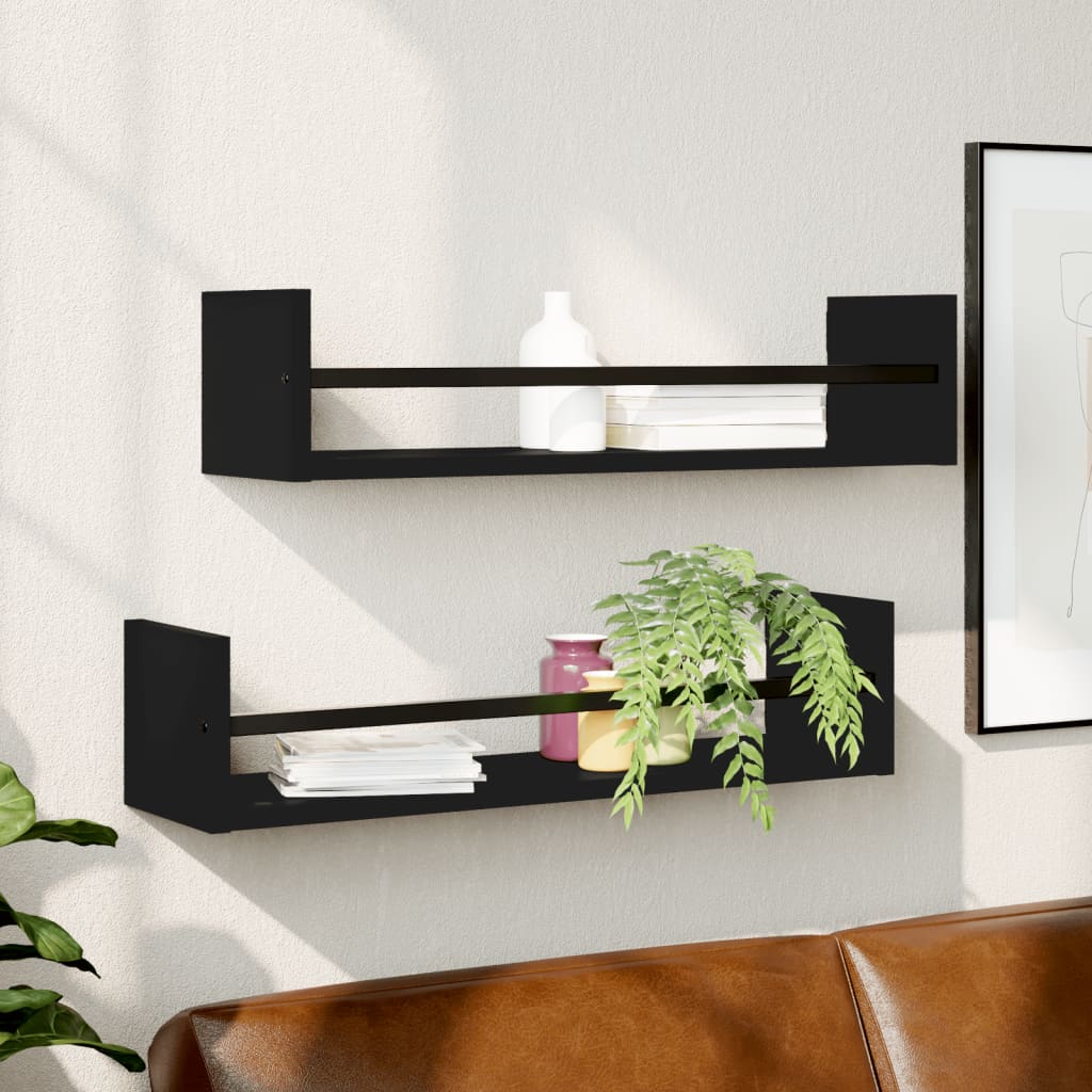 Wall Shelves with Bars 2 pcs Black 60x16x14 cm