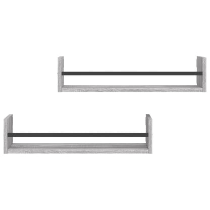 Wall Shelves with Bars 2 pcs Grey Sonoma 60x16x14 cm