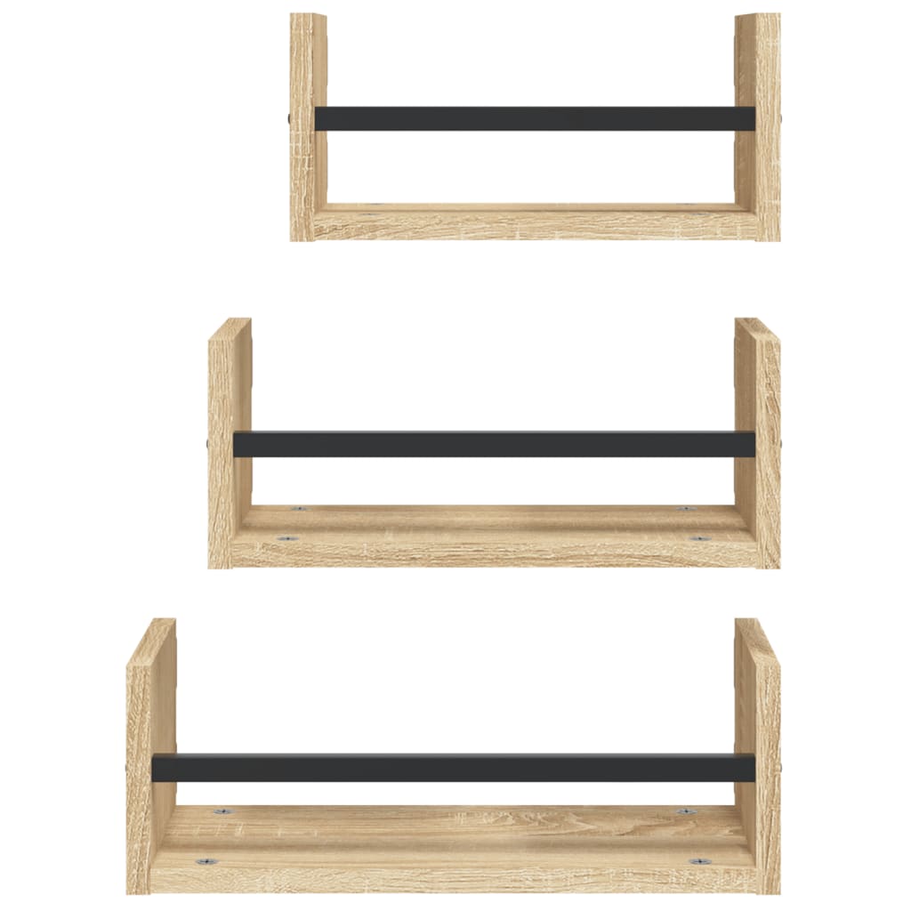 3 Piece Wall Shelf Set with Bars Sonoma Oak Engineered wood