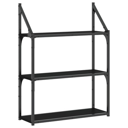 3-Tier Wall Shelf Black 60x21x78.5 cm Engineered Wood