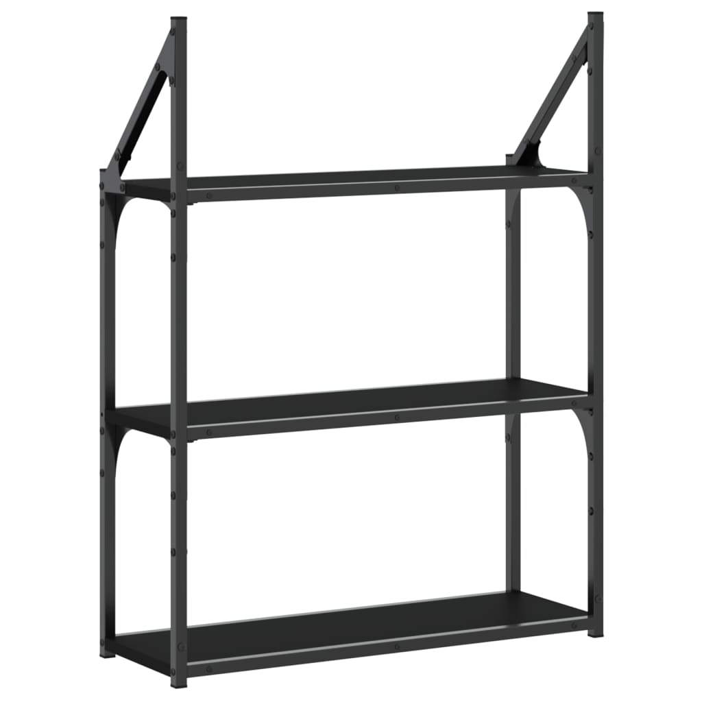 3-Tier Wall Shelf Black 60x21x78.5 cm Engineered Wood