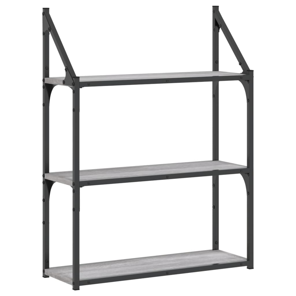 3-Tier Wall Shelf Grey Sonoma 60x21x78.5 cm Engineered Wood