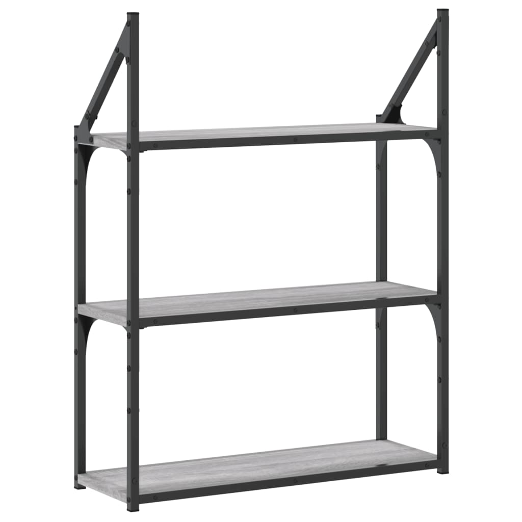 3-Tier Wall Shelf Grey Sonoma 60x21x78.5 cm Engineered Wood