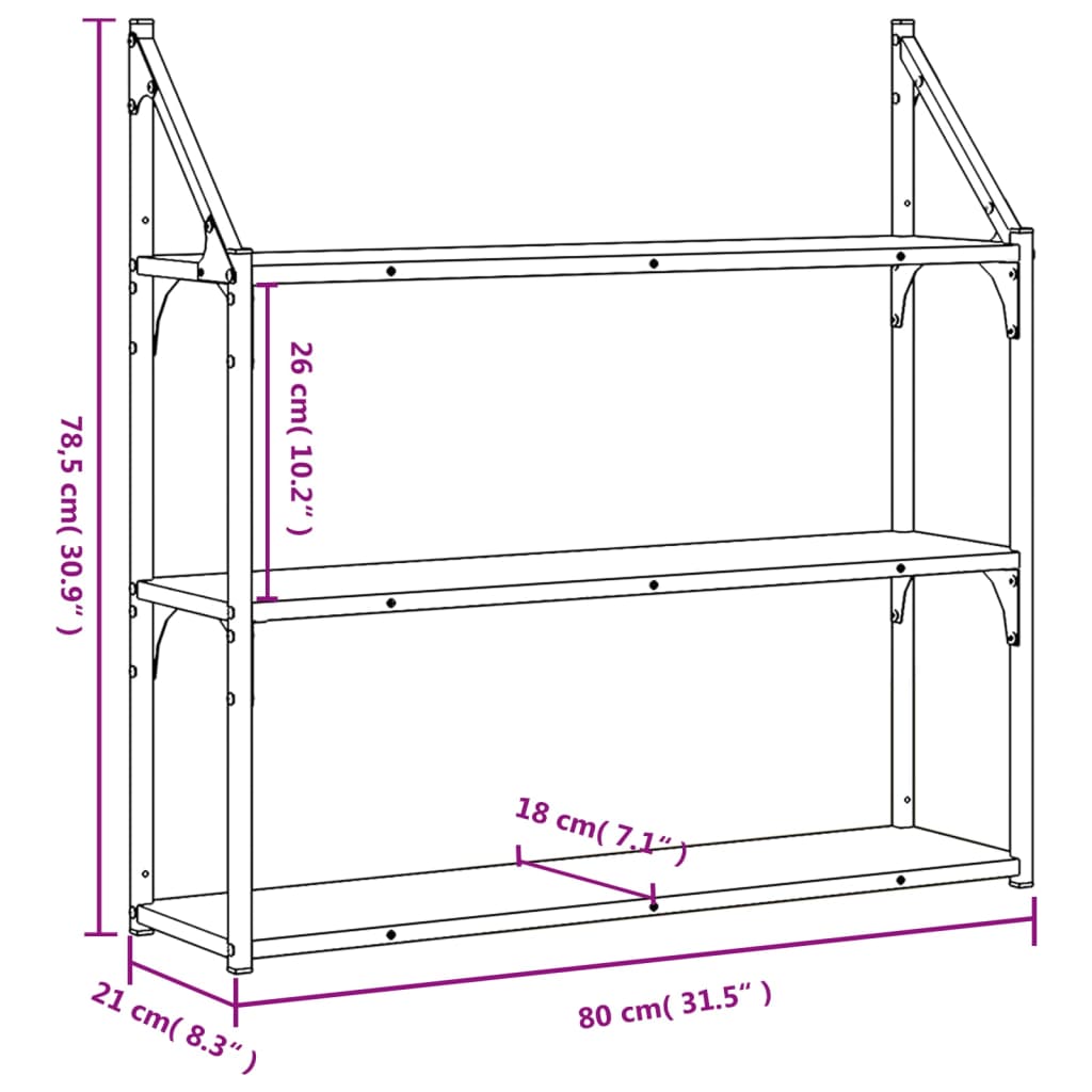 3-Tier Wall Shelf Sonoma Oak 80x21x78.5 cm Engineered Wood