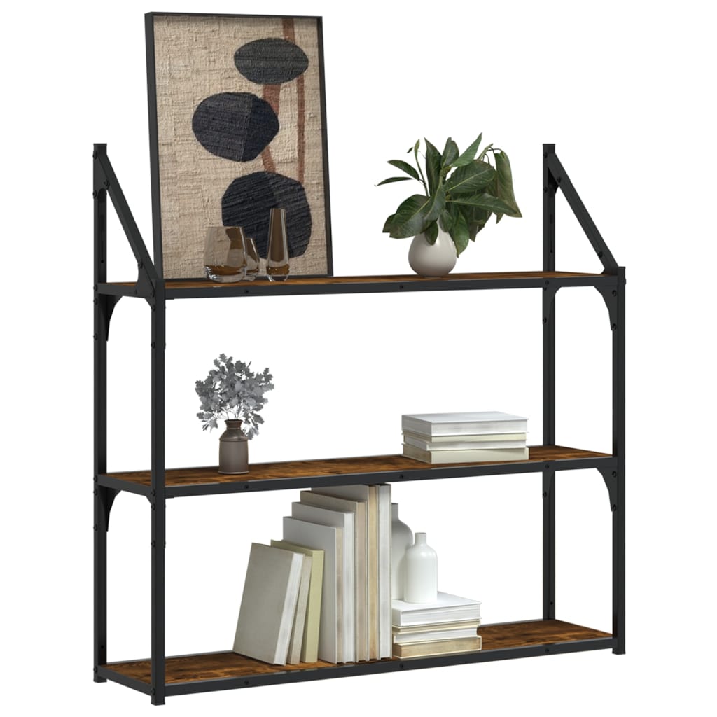 3-Tier Wall Shelf Smoked Oak 80x21x78.5 cm Engineered Wood