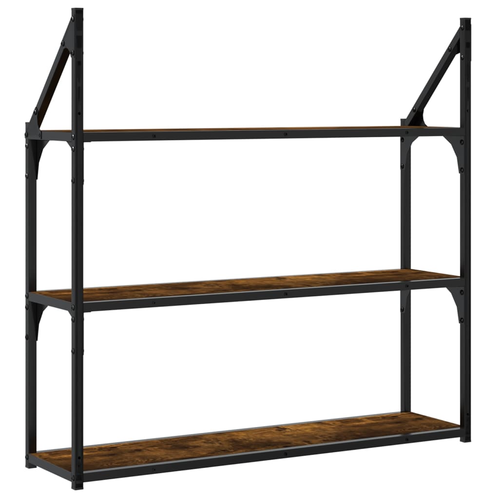 3-Tier Wall Shelf Smoked Oak 80x21x78.5 cm Engineered Wood