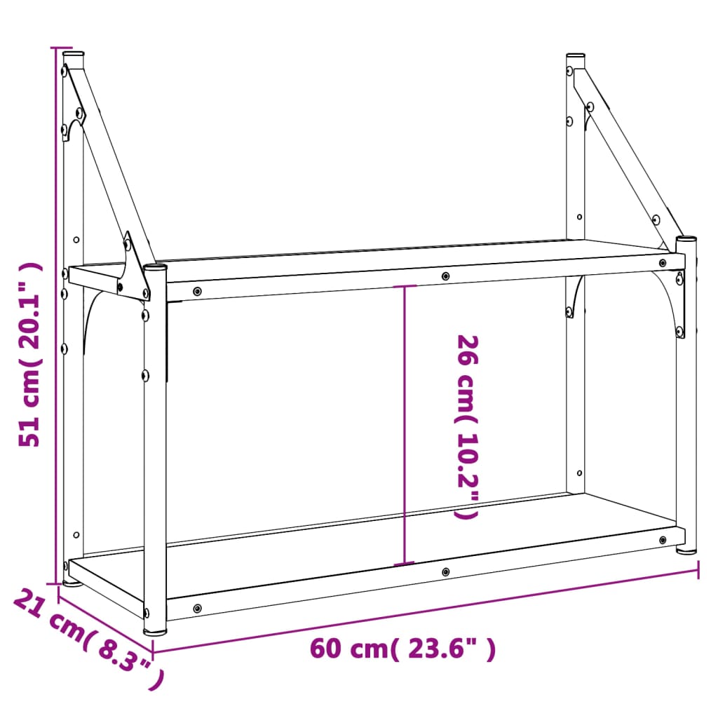 2-Tier Wall Shelf Brown Oak 60x21x51 cm Engineered Wood