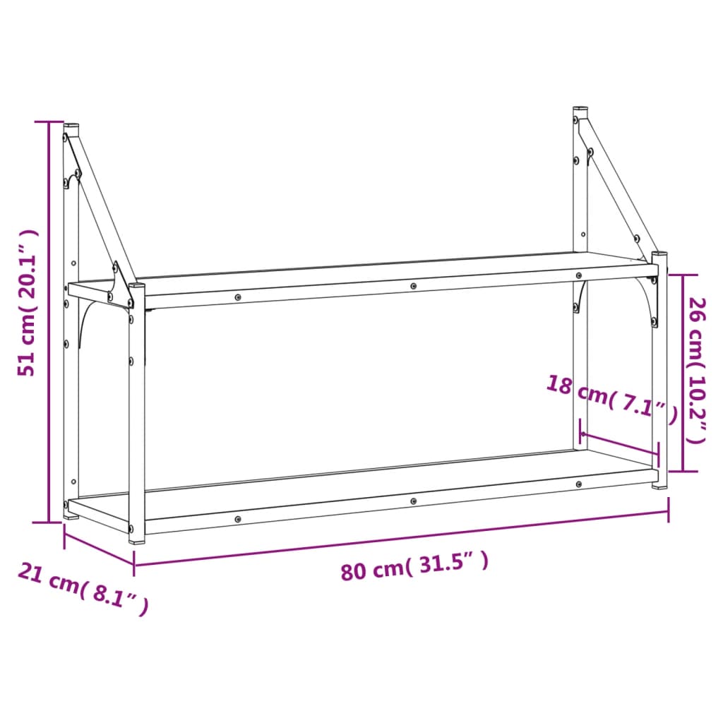 2-Tier Wall Shelf Sonoma Oak 80x21x51 cm Engineered Wood