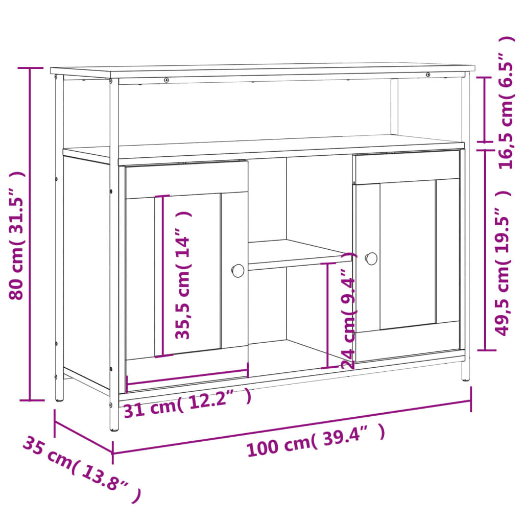 Sideboard Sonoma Oak 100x35x80 cm Engineered Wood