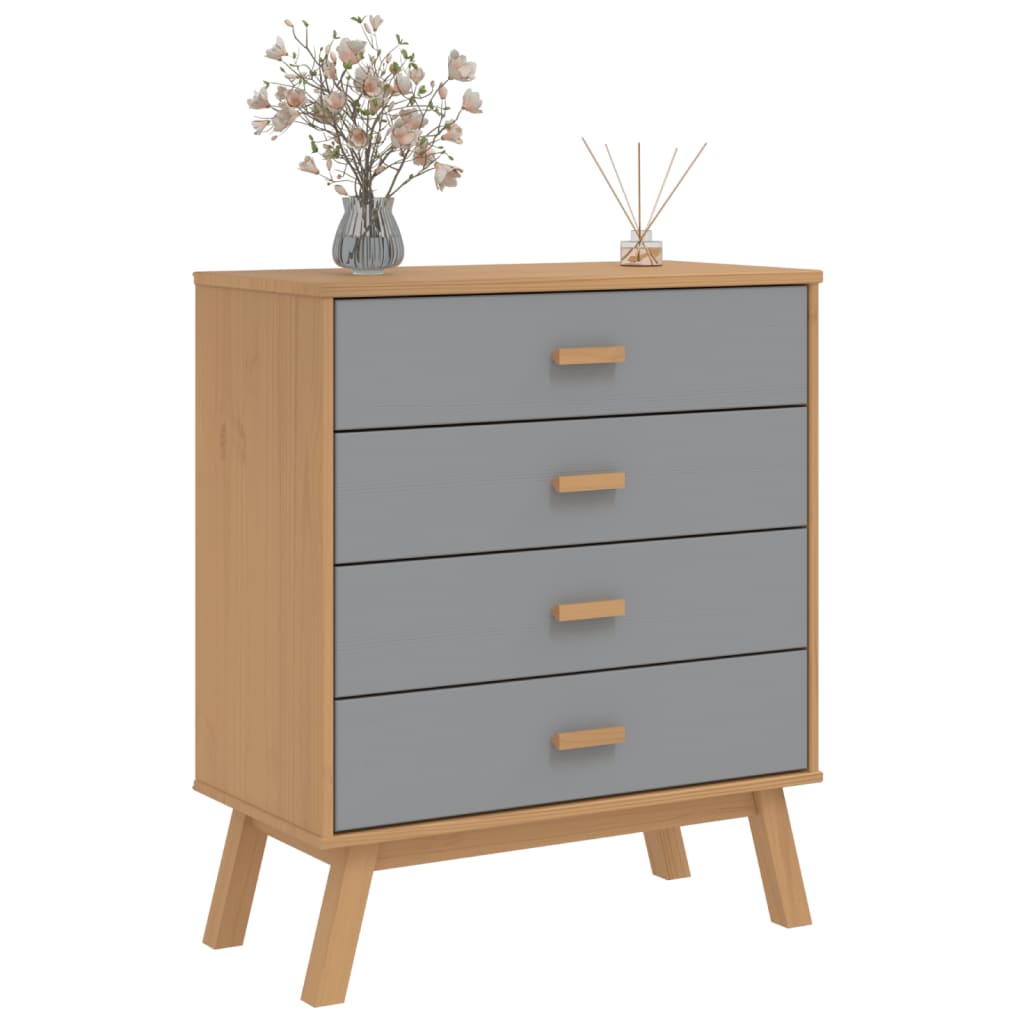 Drawer Cabinet OLDEN Grey and Brown Solid Wood Pine