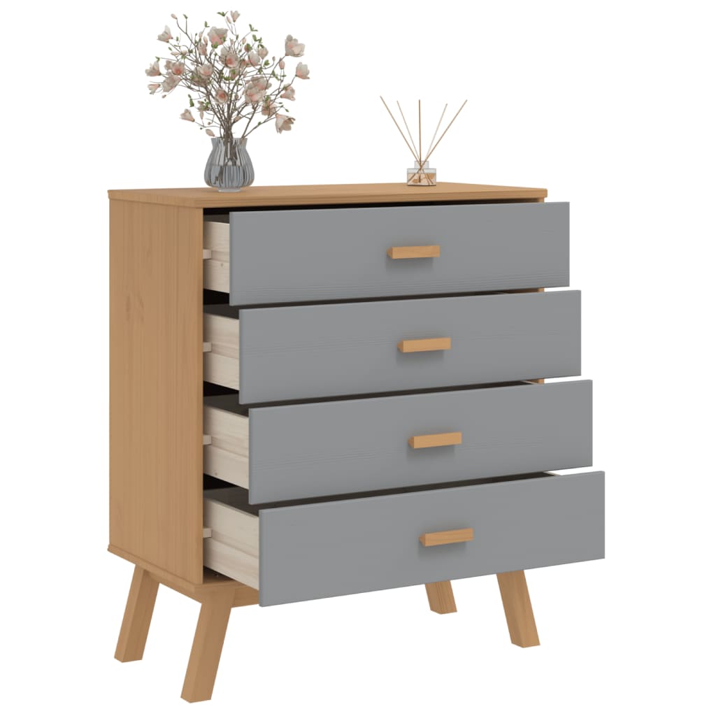 Drawer Cabinet OLDEN Grey and Brown Solid Wood Pine