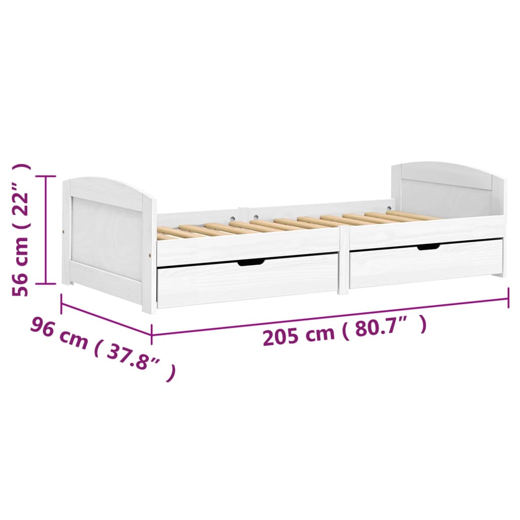 Day Bed with 2 Drawers IRUN White 90x200 cm Solid Wood Pine