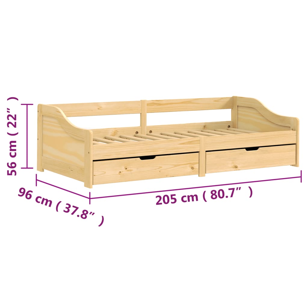 Day Bed with 2 Drawers IRUN 90x200 cm Solid Wood Pine