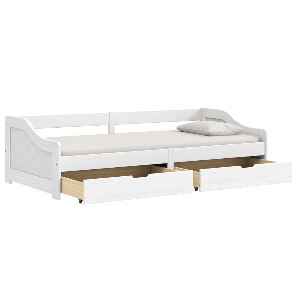 Day Bed with 2 Drawers IRUN White 90x200 cm Solid Wood Pine