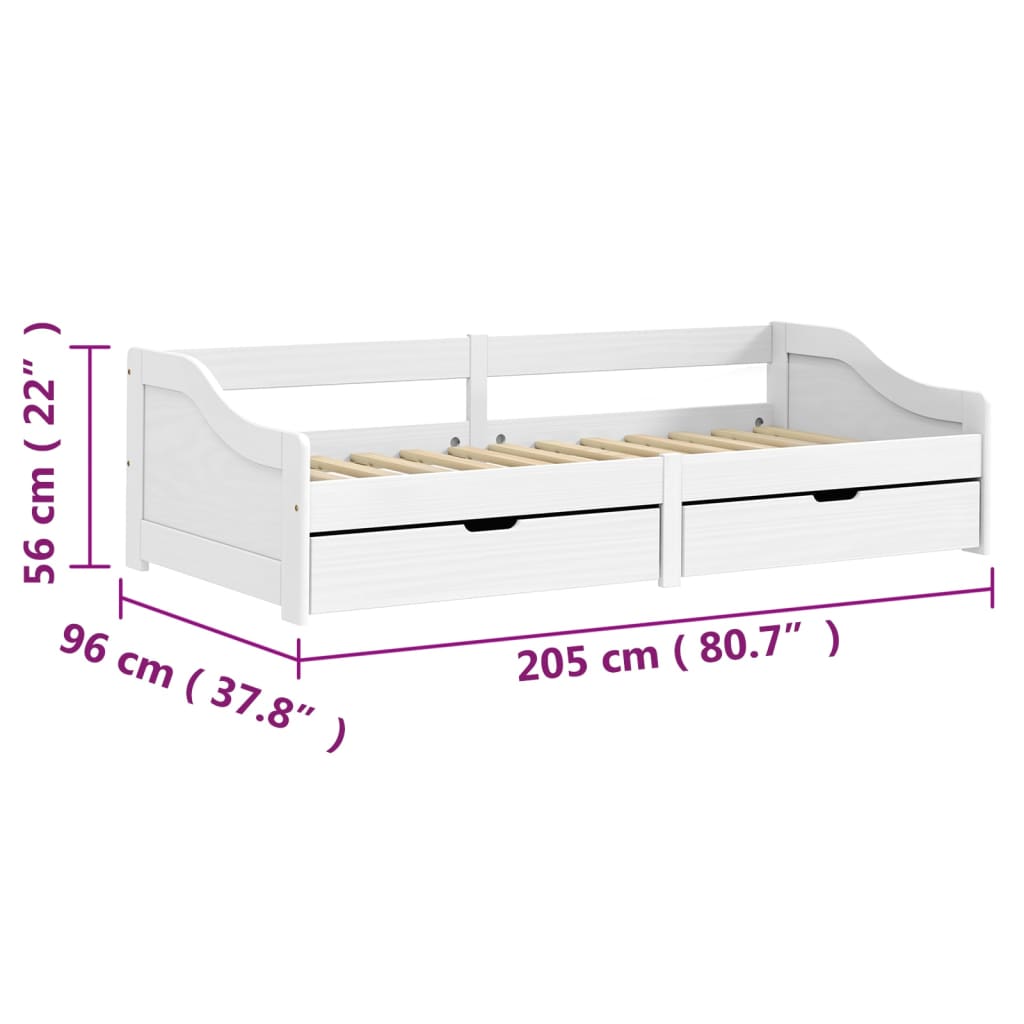 Day Bed with 2 Drawers IRUN White 90x200 cm Solid Wood Pine