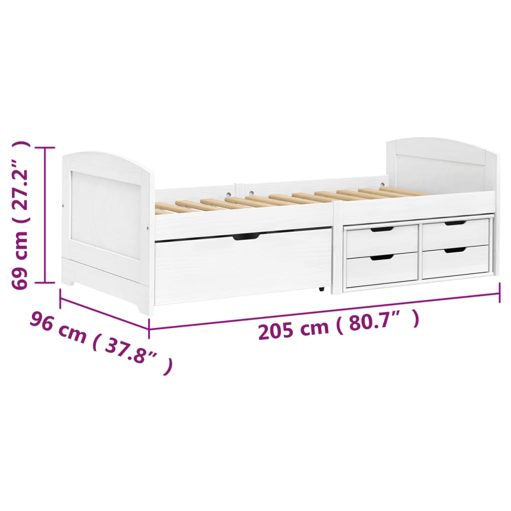 Day Bed with 5 Drawers IRUN White 90x200 cm Solid Wood Pine