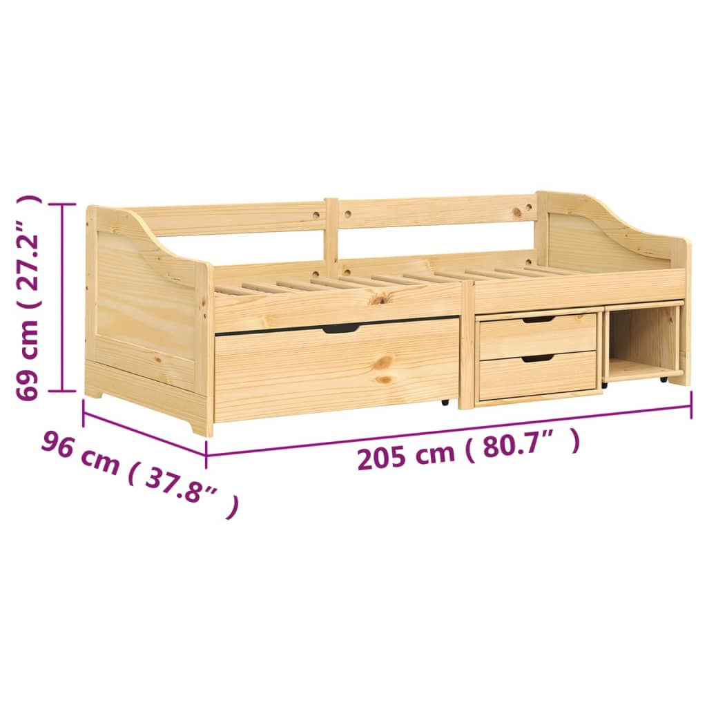 Day Bed with 3 Drawers IRUN 90x200 cm Solid Wood Pine