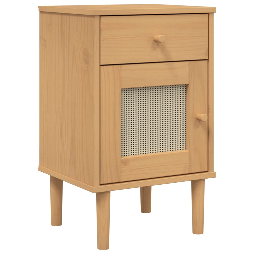 Bedside Cabinet SENJA Rattan Look Brown 40x35x65 cm Solid Wood Pine