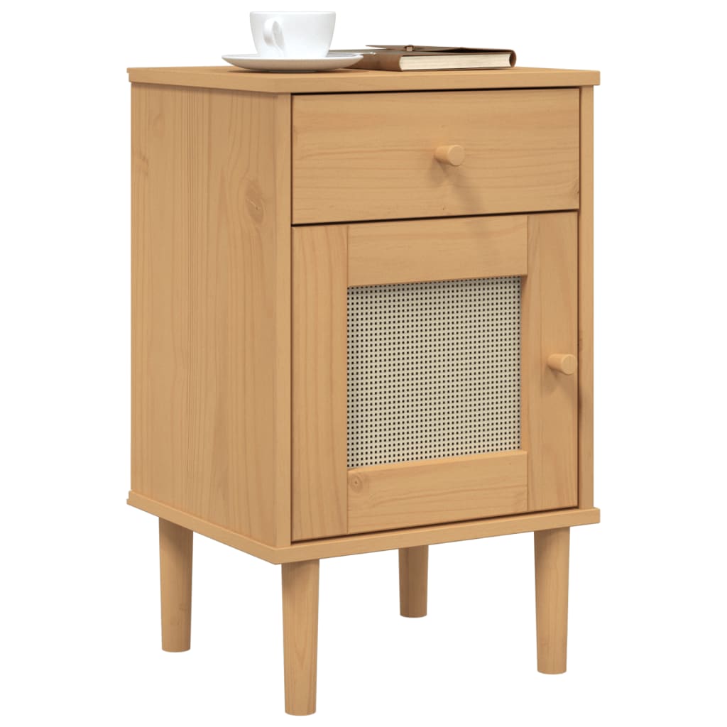 Bedside Cabinet SENJA Rattan Look Brown 40x35x65 cm Solid Wood Pine