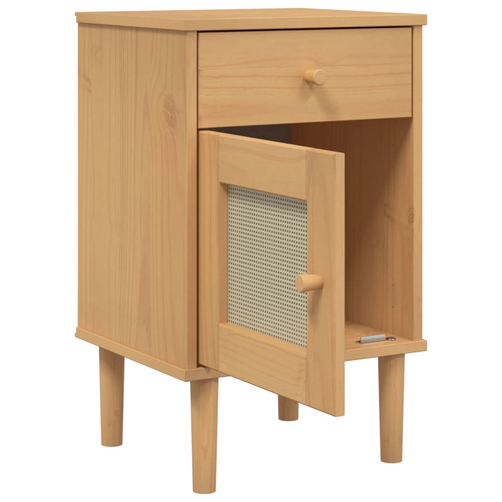 Bedside Cabinet SENJA Rattan Look Brown 40x35x65 cm Solid Wood Pine