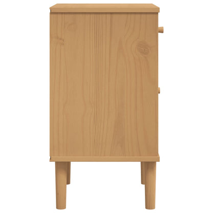 Bedside Cabinet SENJA Rattan Look Brown 40x35x65 cm Solid Wood Pine