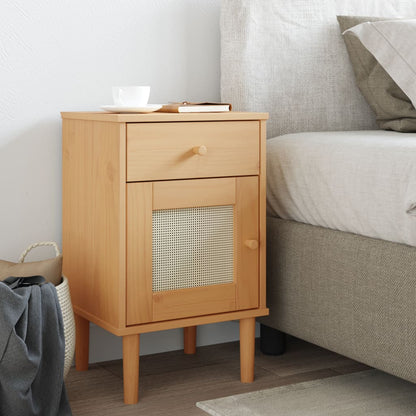 Bedside Cabinet SENJA Rattan Look Brown 40x35x65 cm Solid Wood Pine