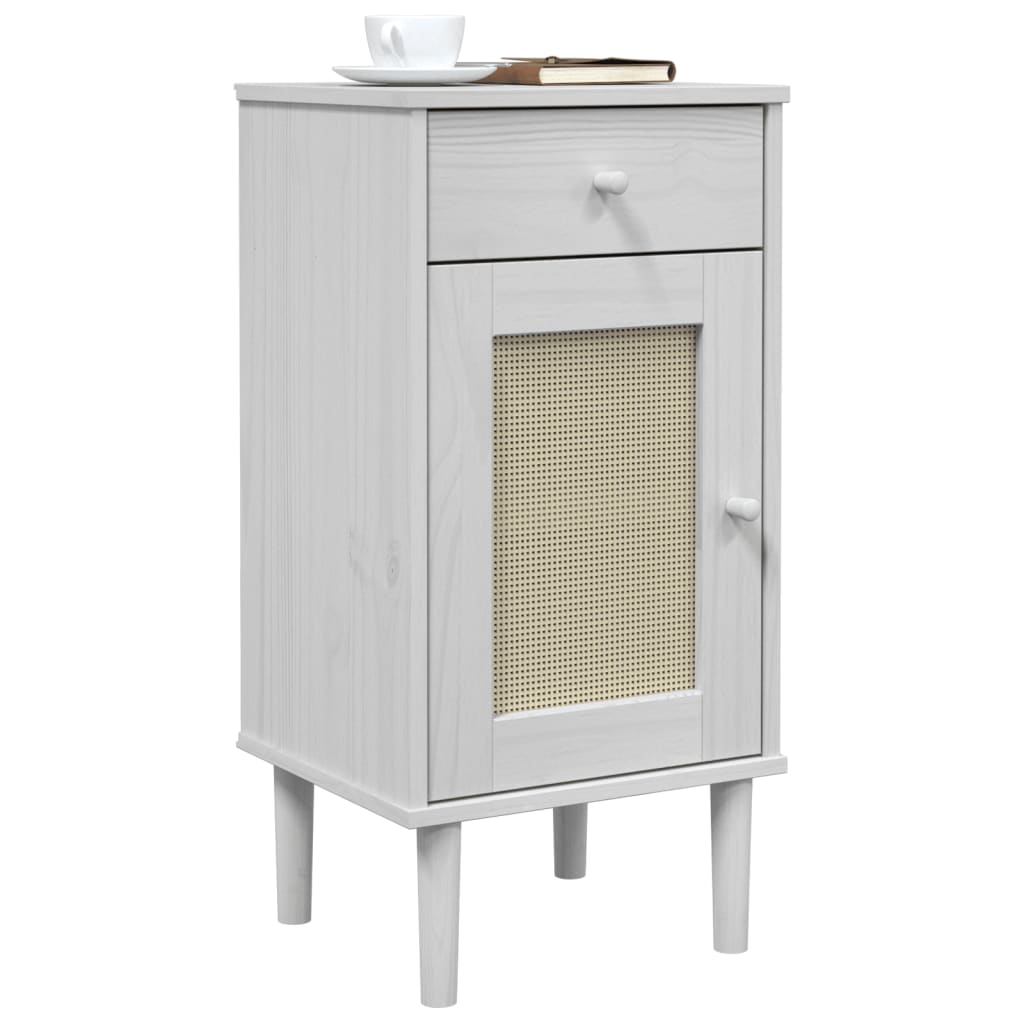 Bedside Cabinet SENJA Rattan Look White 40x35x80 cm Solid Wood Pine