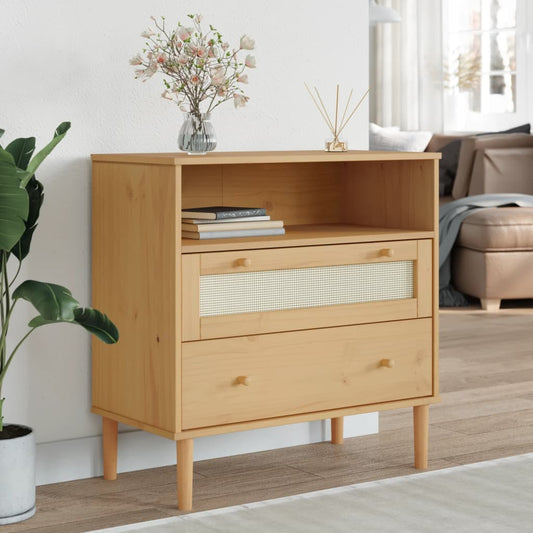 Sideboard SENJA Rattan Look Brown 80x40x80 cm Solid Wood Pine