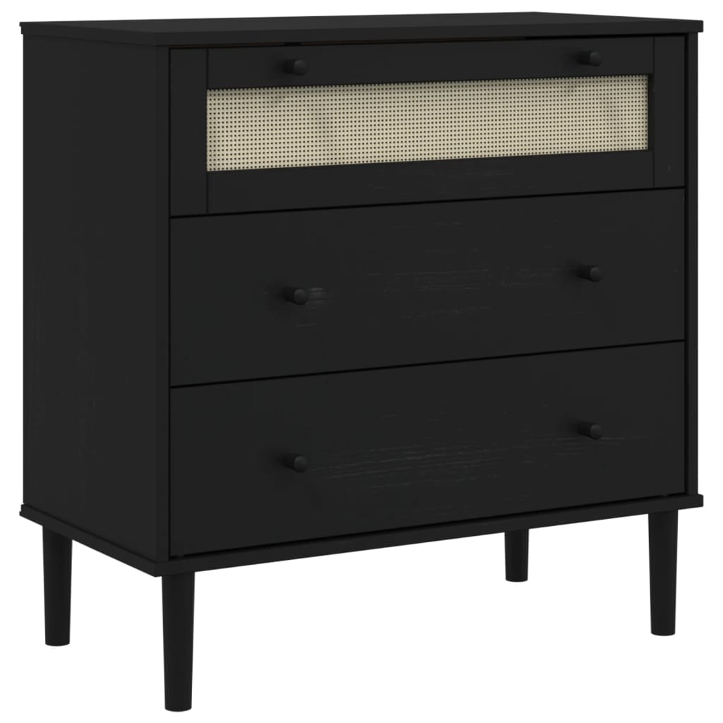 Drawer Cabinet SENJA Rattan Look Black 80x40x80 cm Solid Wood Pine