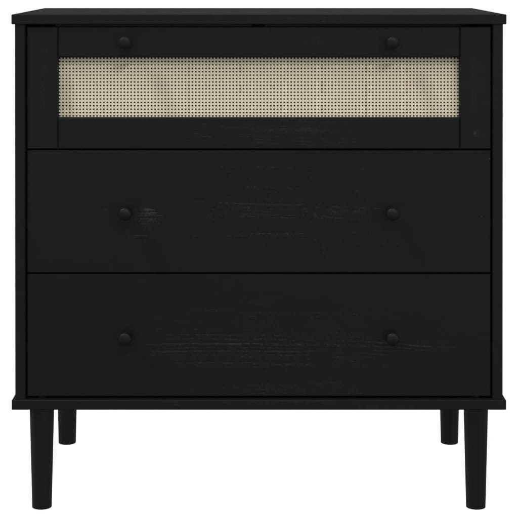 Drawer Cabinet SENJA Rattan Look Black 80x40x80 cm Solid Wood Pine