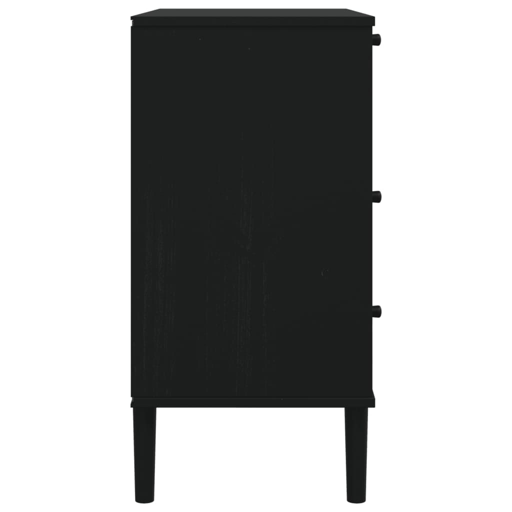 Drawer Cabinet SENJA Rattan Look Black 80x40x80 cm Solid Wood Pine