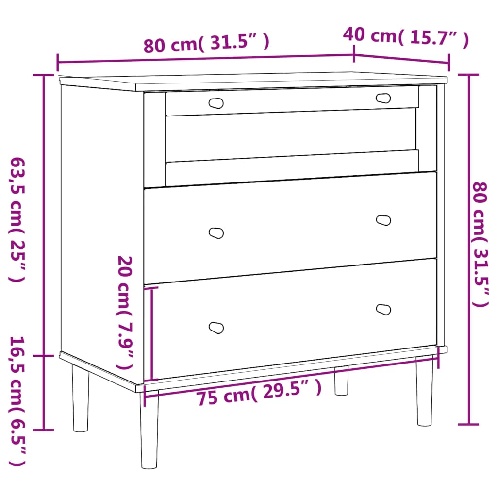 Drawer Cabinet SENJA Rattan Look Black 80x40x80 cm Solid Wood Pine