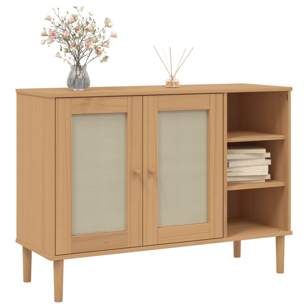 Sideboard SENJA Rattan Look Brown 112x40x80cm Solid Wood Pine