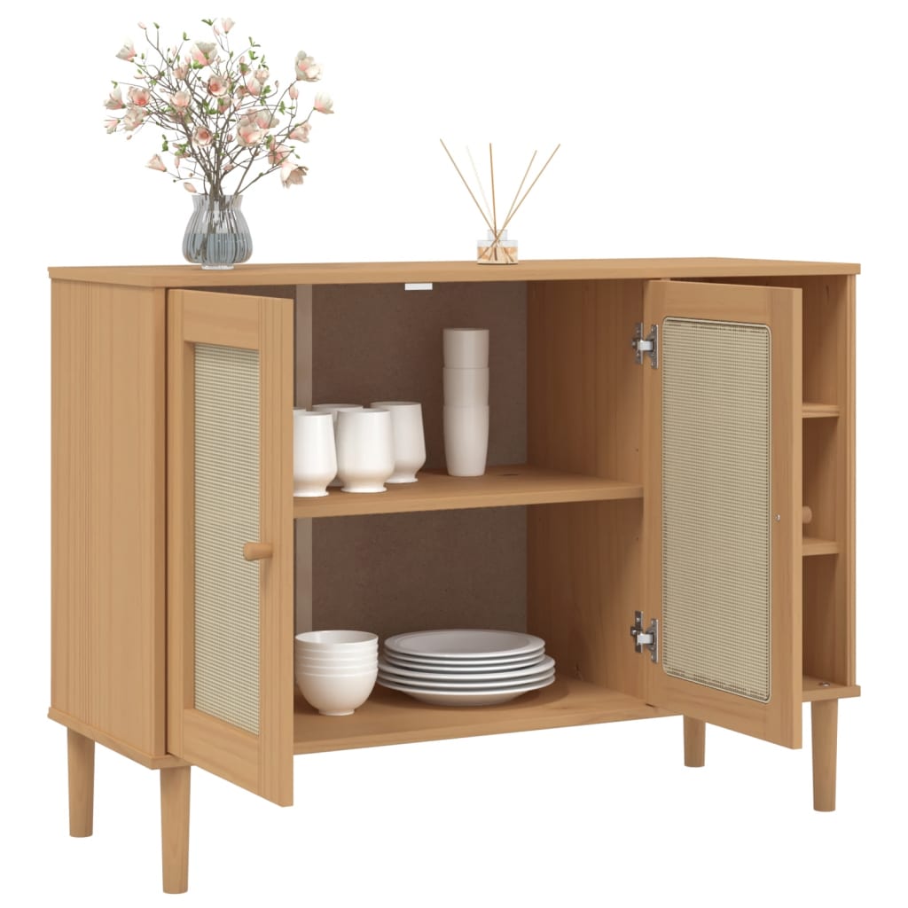 Sideboard SENJA Rattan Look Brown 112x40x80cm Solid Wood Pine